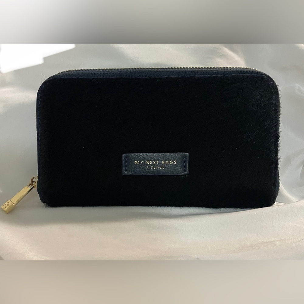 My Best Bags dark blue furry zipper women wallet new